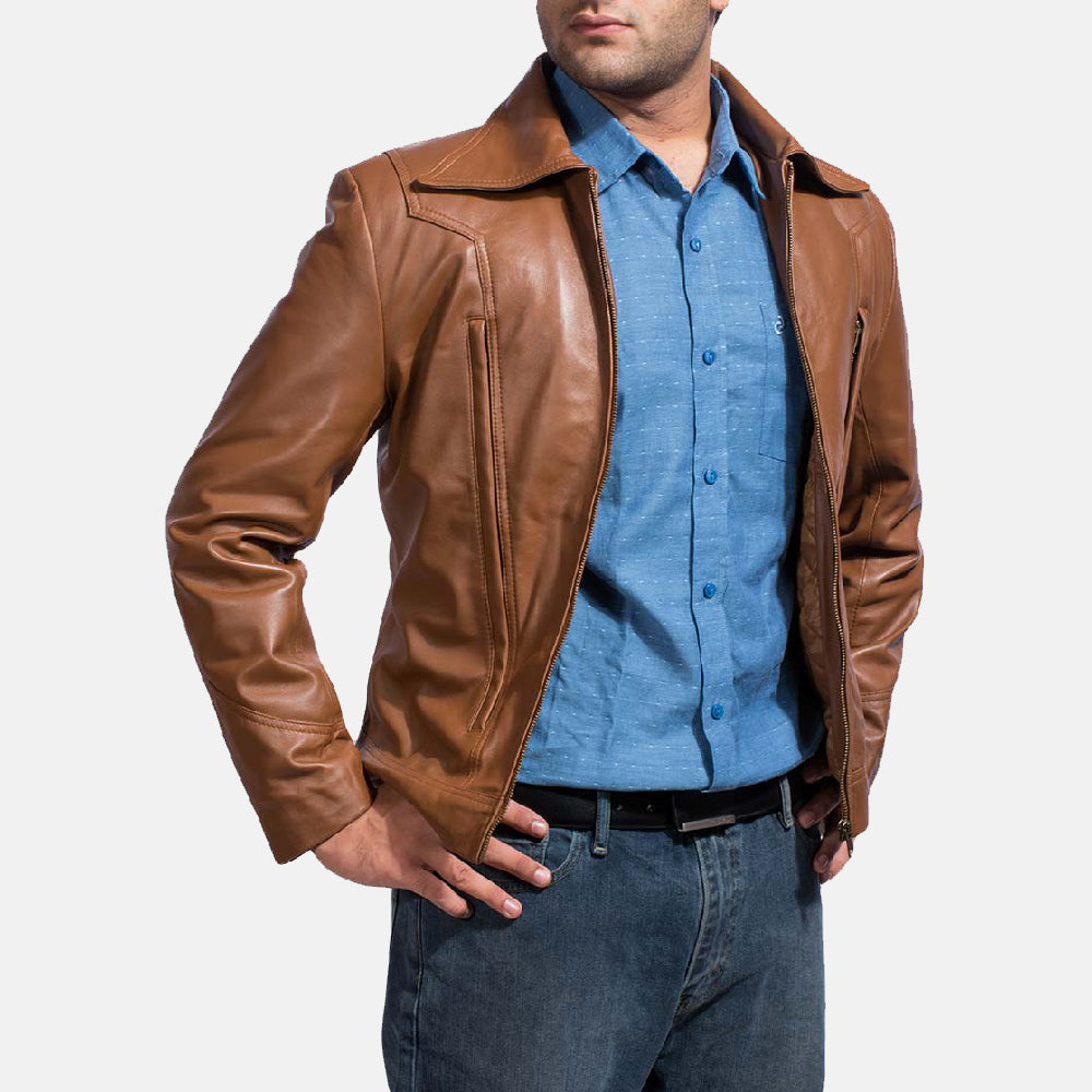 Old School Brown Leather Jacket by Dash Racegear - men Jacket view 3