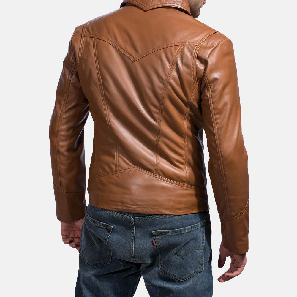 Old School Brown Leather Jacket by Dash Racegear - men Jacket view 4