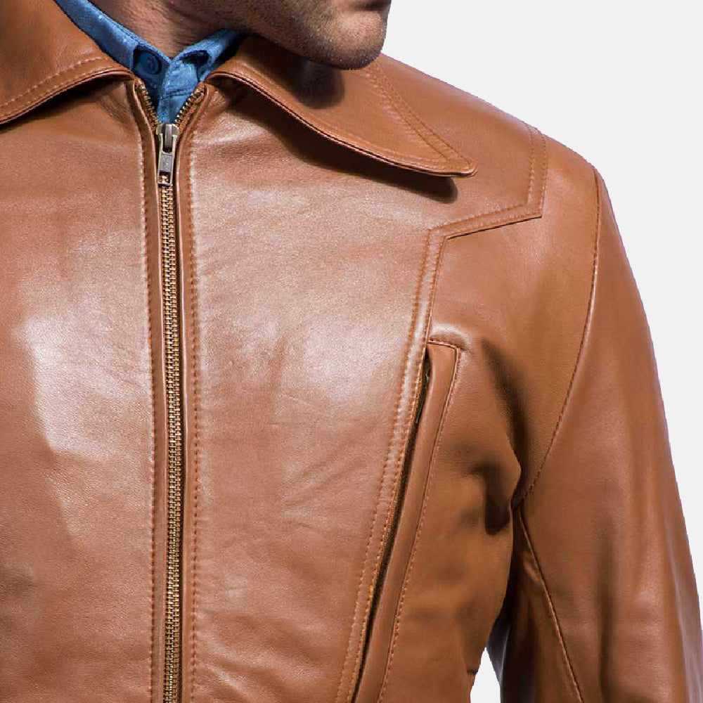 Old School Brown Leather Jacket by Dash Racegear - men Jacket view 5