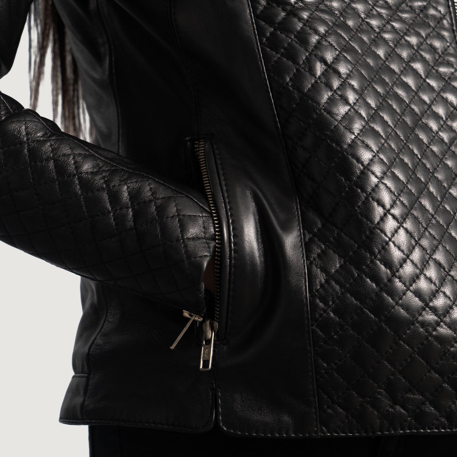 Orient Grain Quilted Black Leather Biker Jacket by Dash Racegear - women Jacket view 6