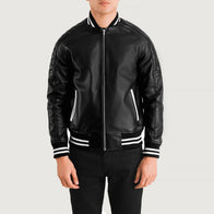 Pascal Black Leather Varsity Jacket by Dash Racegear - men Jacket view 1