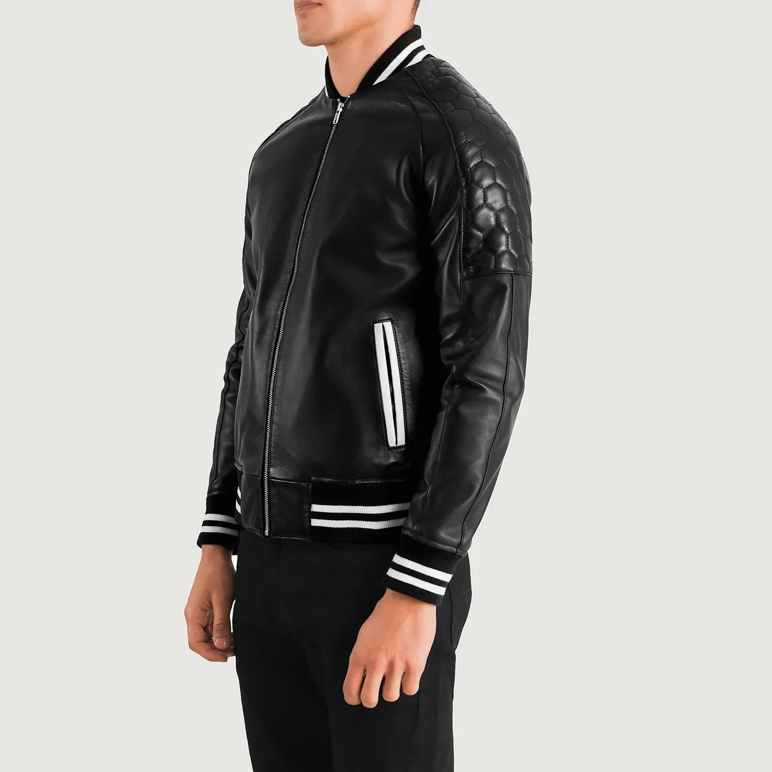 Pascal Black Leather Varsity Jacket by Dash Racegear - men Jacket view 2