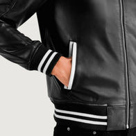 Pascal Black Leather Varsity Jacket by Dash Racegear - men Jacket view 3
