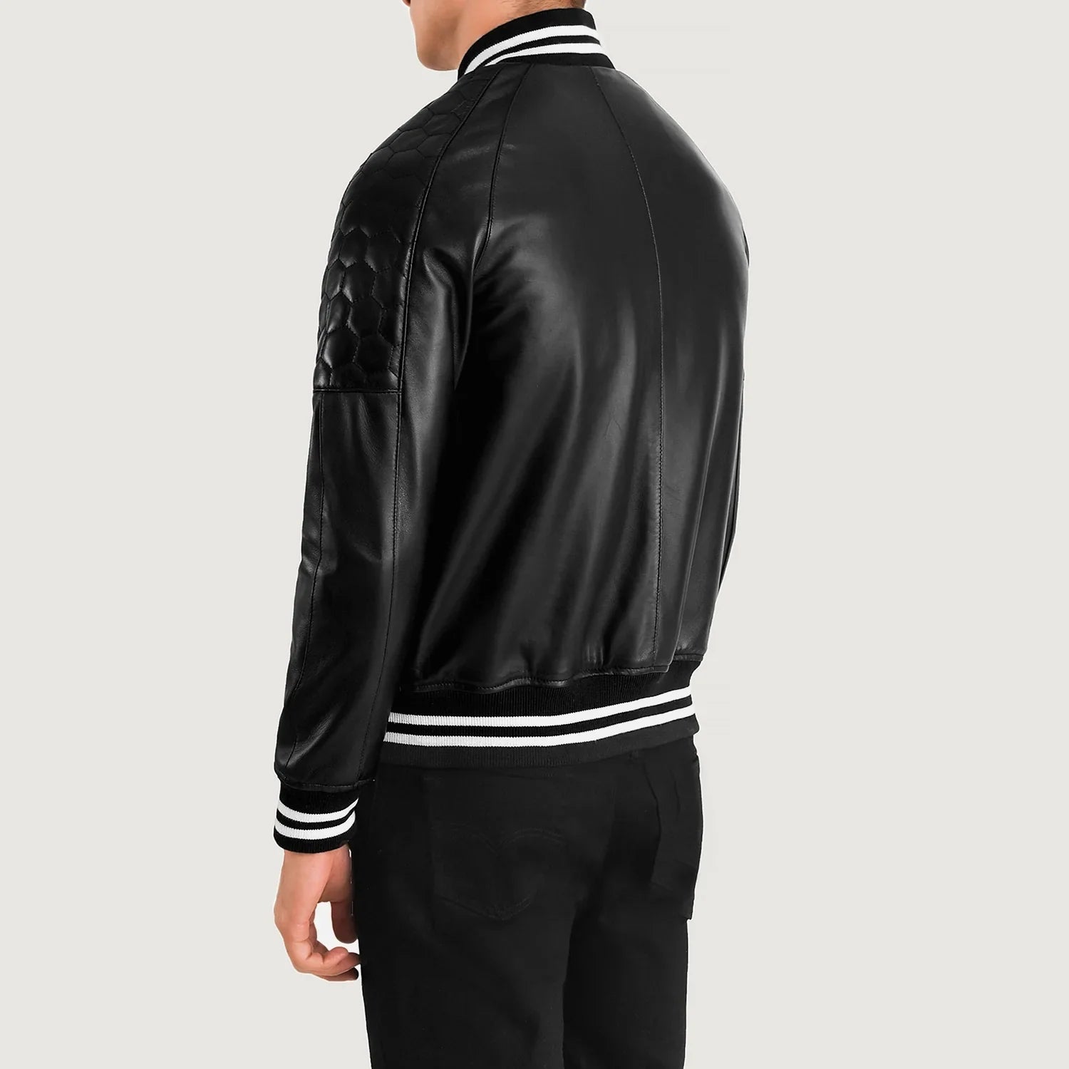 Pascal Black Leather Varsity Jacket by Dash Racegear - men Jacket view 5