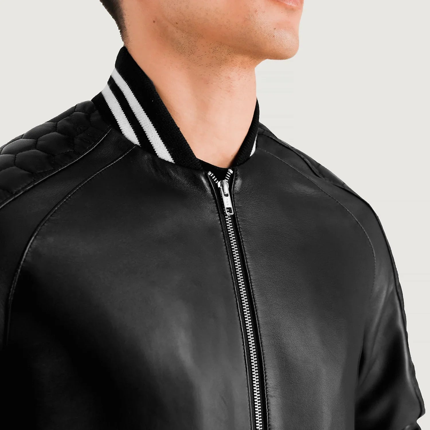 Pascal Black Leather Varsity Jacket by Dash Racegear - men Jacket view 6