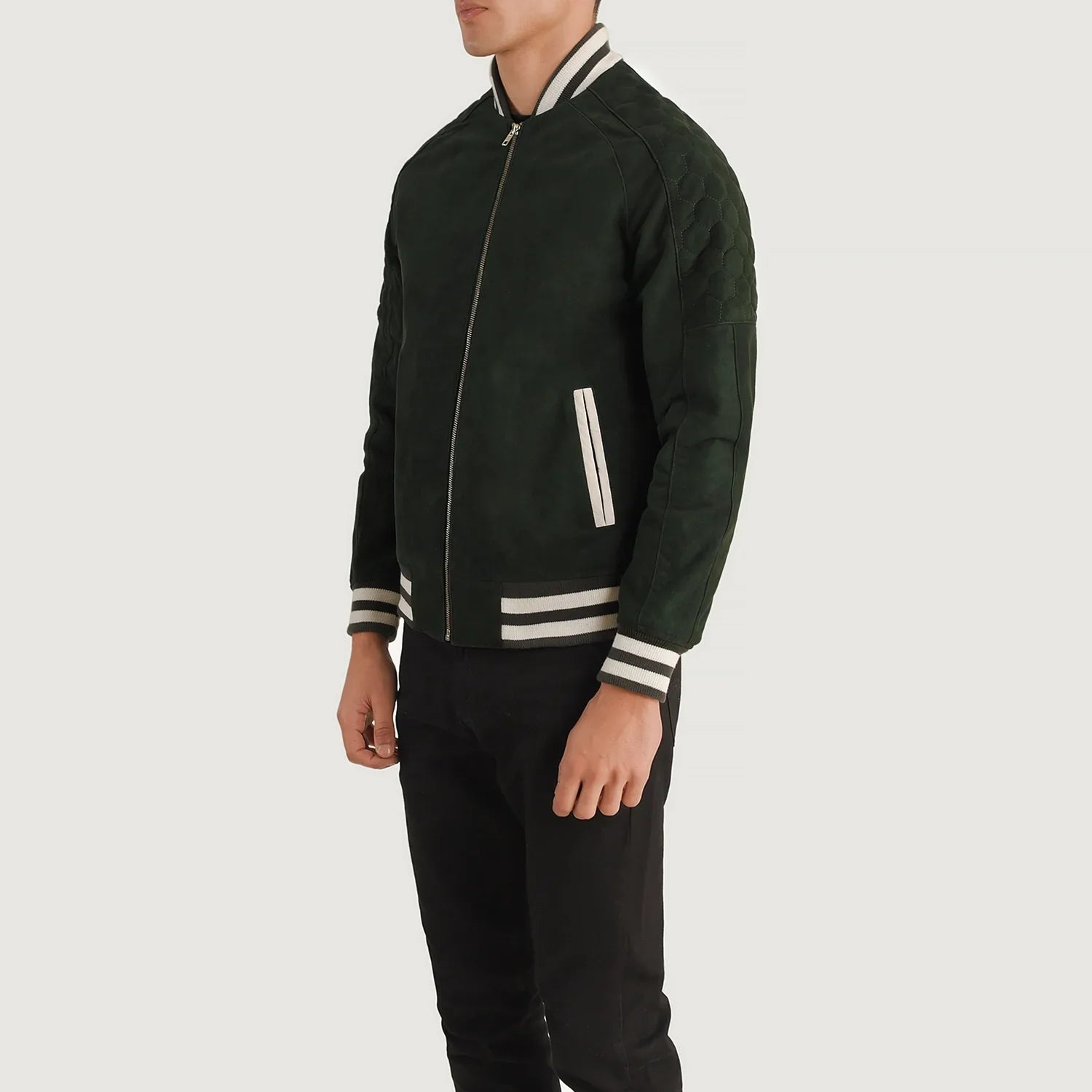 Pascal Green Suede Varsity Jacket by Dash Racegear - men Jacket view 2