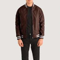 Pascal Maroon Leather Varsity Jacket by Dash Racegear - men Jacket view 1