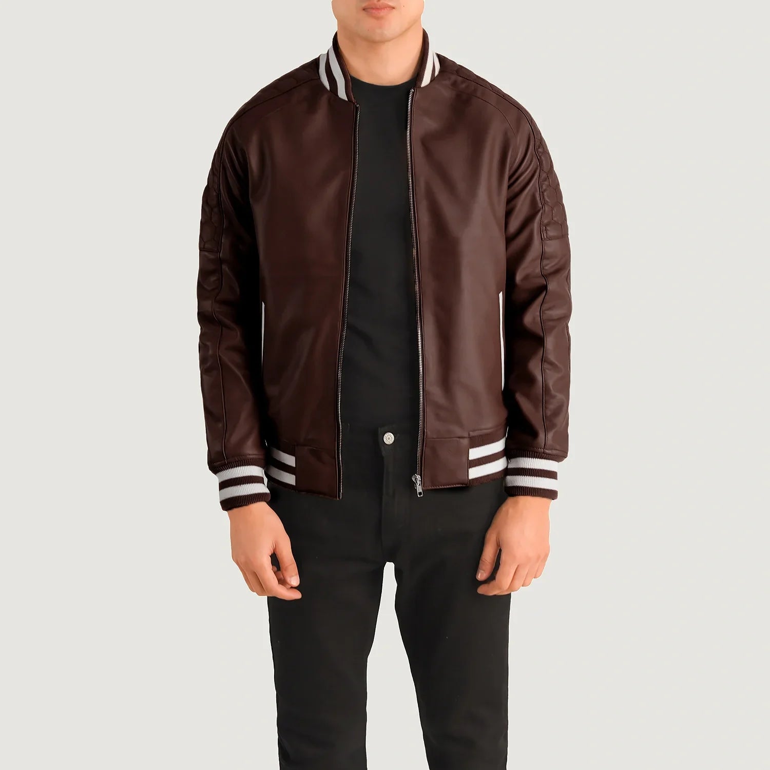 Pascal Maroon Leather Varsity Jacket by Dash Racegear - men Jacket view 1