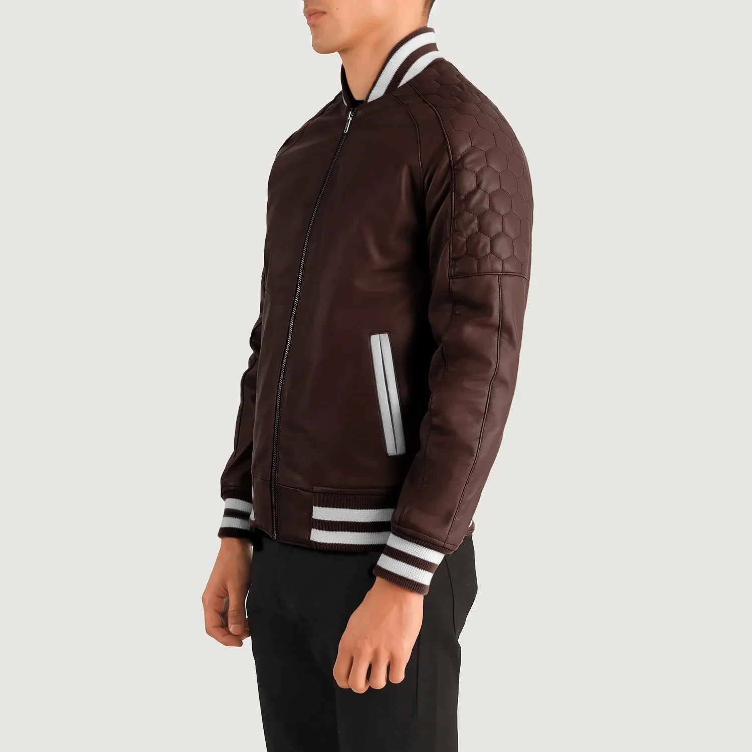 Pascal Maroon Leather Varsity Jacket by Dash Racegear - men Jacket view 2