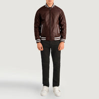Pascal Maroon Leather Varsity Jacket by Dash Racegear - men Jacket view 3