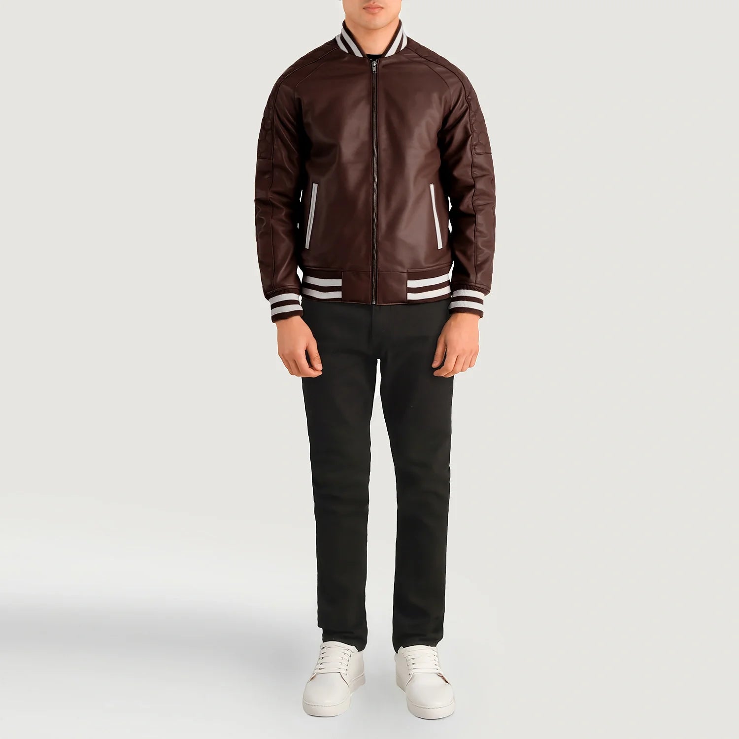 Pascal Maroon Leather Varsity Jacket by Dash Racegear - men Jacket view 3