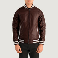 Pascal Maroon Leather Varsity Jacket by Dash Racegear - men Jacket view 4