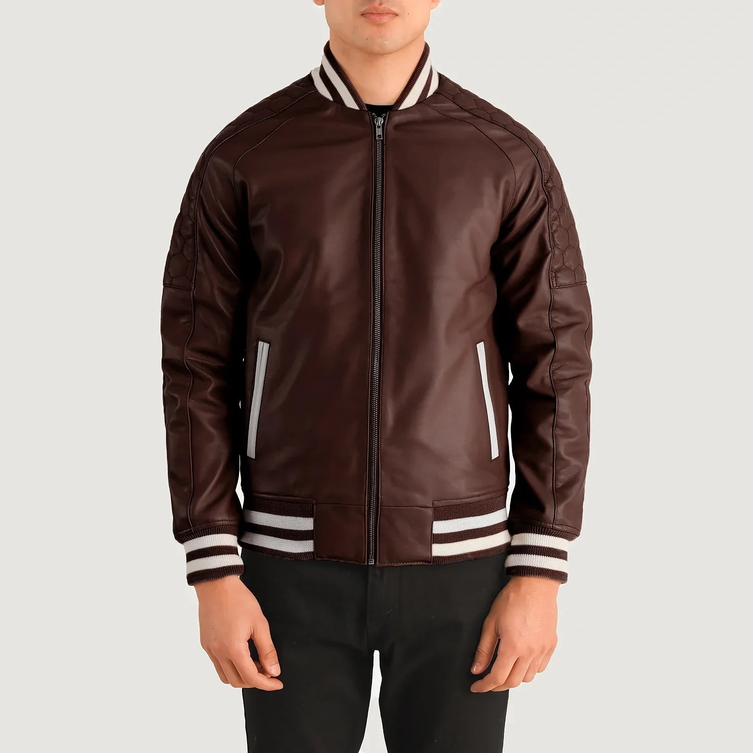 Pascal Maroon Leather Varsity Jacket by Dash Racegear - men Jacket view 4