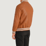 Pascal Tan Brown Leather Varsity Jacket by Dash Racegear - men Jacket view 5