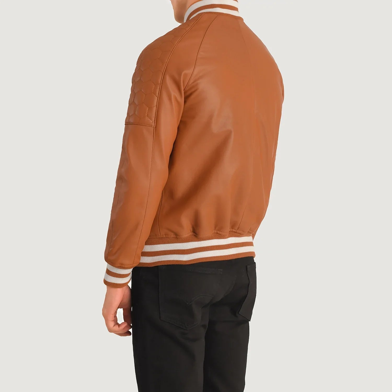 Pascal Tan Brown Leather Varsity Jacket by Dash Racegear - men Jacket view 5