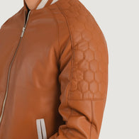 Pascal Tan Brown Leather Varsity Jacket by Dash Racegear - men Jacket view 6