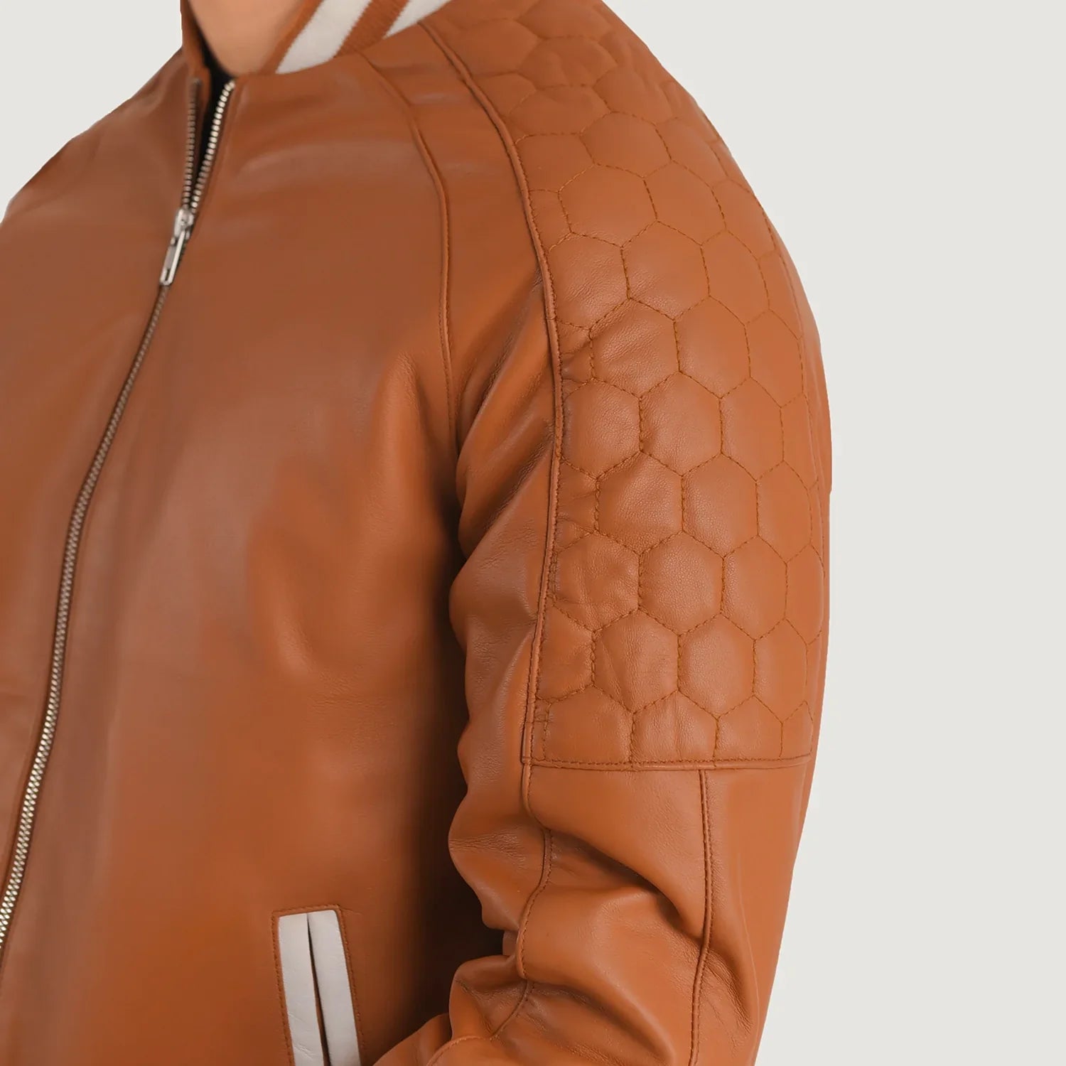 Pascal Tan Brown Leather Varsity Jacket by Dash Racegear - men Jacket view 6