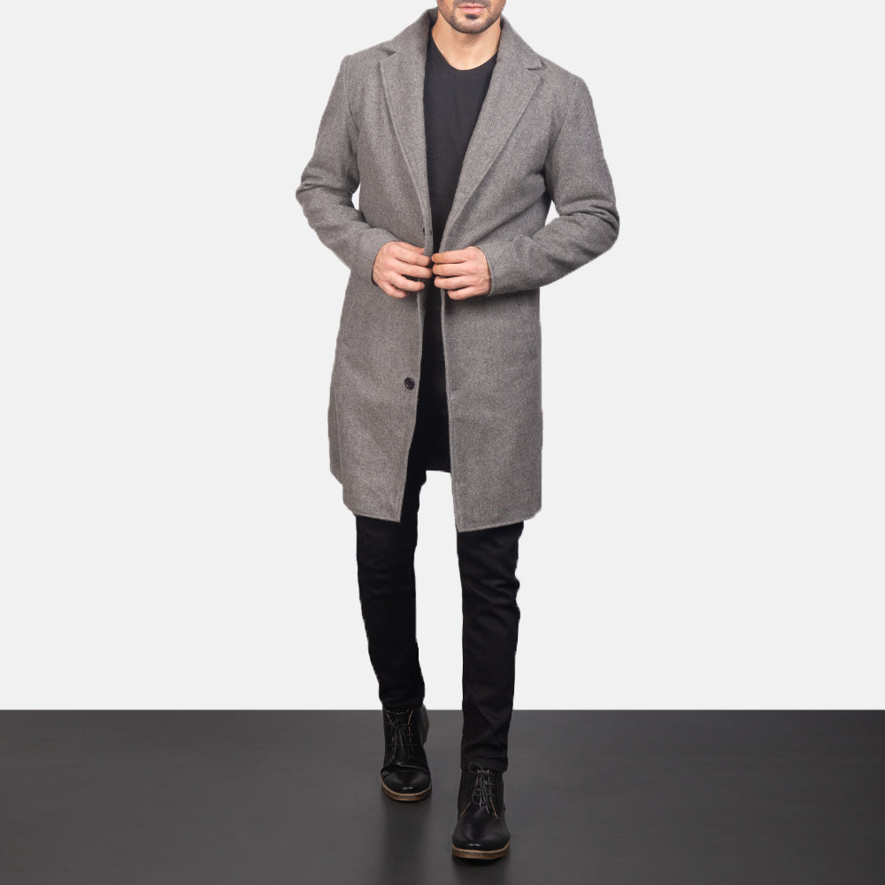 Petrillo Grey Wool Single Breasted Coat by Dash Racegear - men Jacket view 1