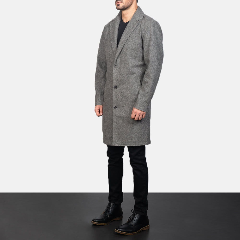 Petrillo Grey Wool Single Breasted Coat by Dash Racegear - men Jacket view 2