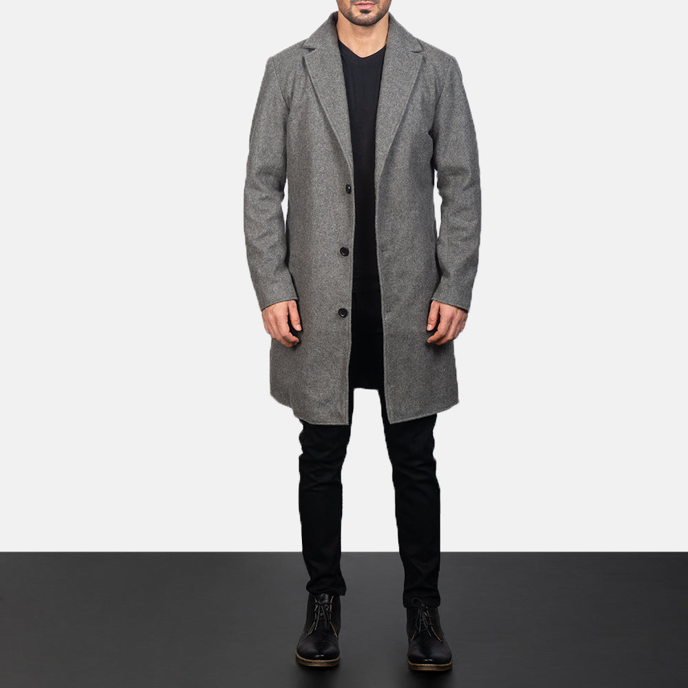 Petrillo Grey Wool Single Breasted Coat by Dash Racegear - men Jacket view 4