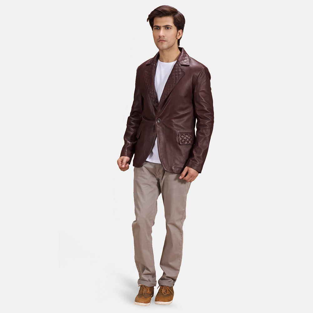Radaron Quilted Maroon Leather Blazer by Dash Racegear - men Jacket view 3