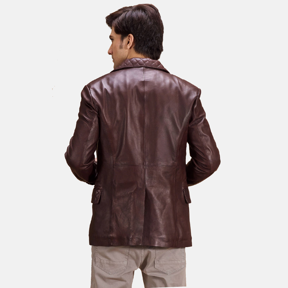 Radaron Quilted Maroon Leather Blazer by Dash Racegear - men Jacket view 4