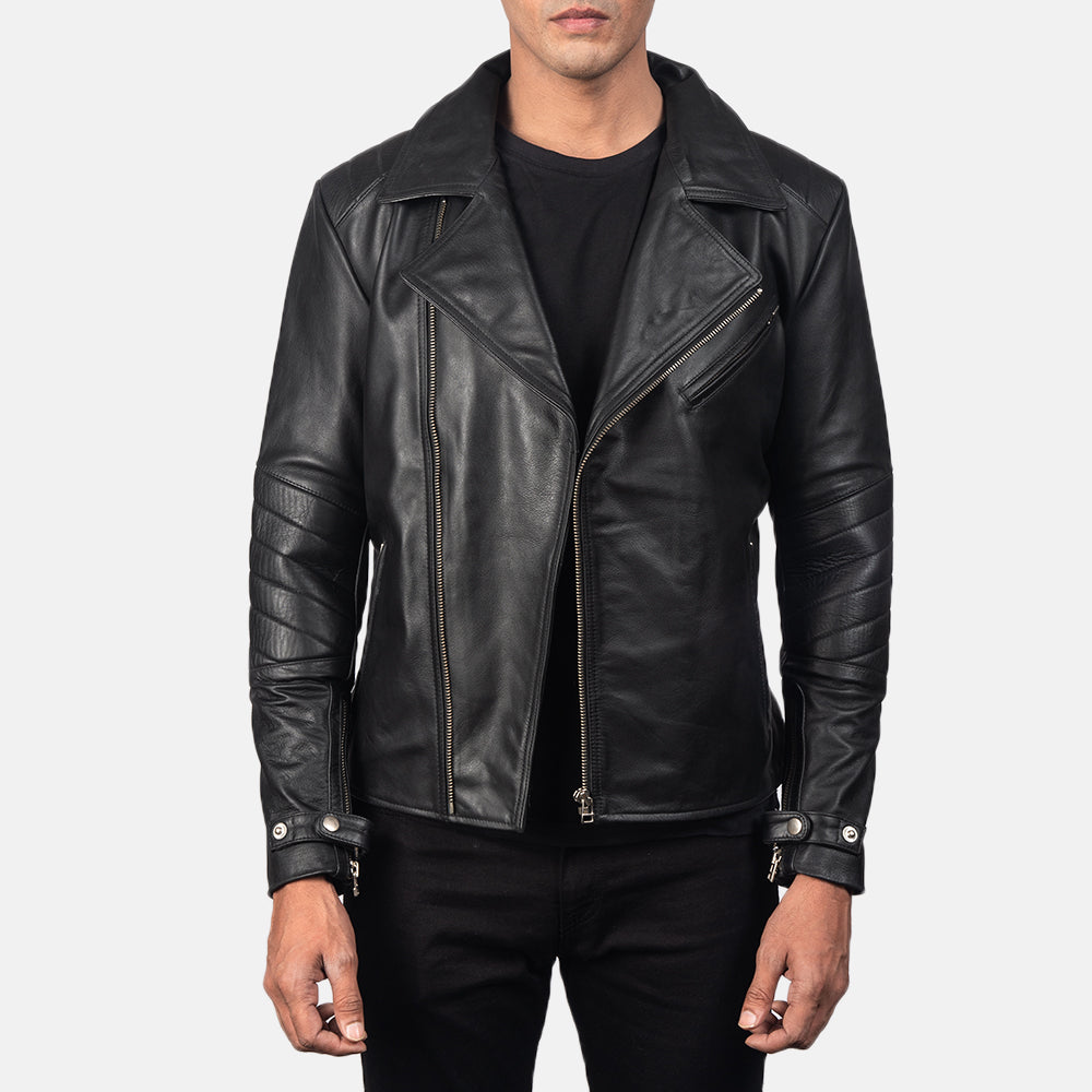 Raiden Black Leather Biker Jacket by Dash Racegear - men Jacket view 1