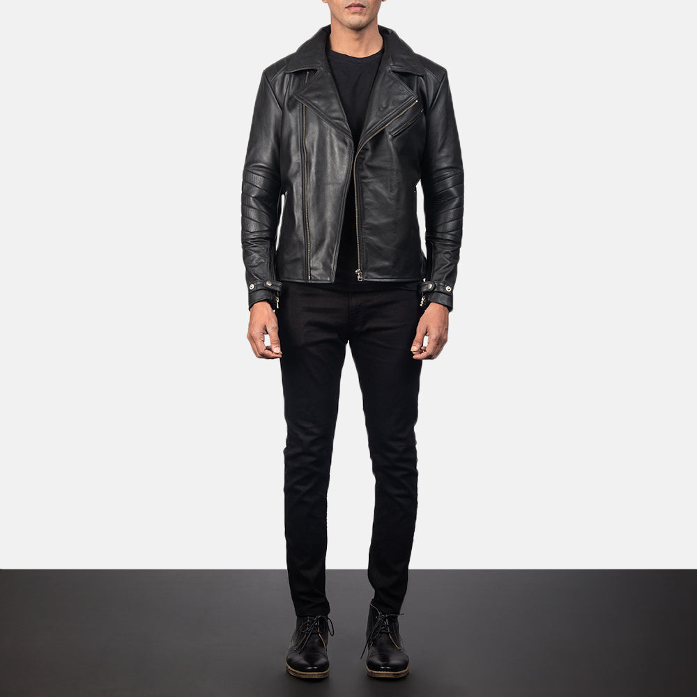 Raiden Black Leather Biker Jacket by Dash Racegear - men Jacket view 3