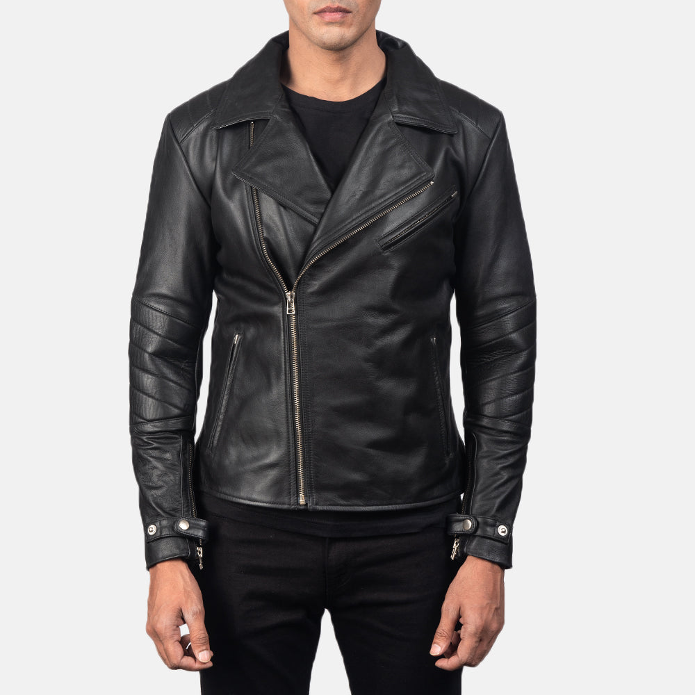 Raiden Black Leather Biker Jacket by Dash Racegear - men Jacket view 4