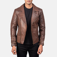 Raiden Brown Leather Biker Jacket by Dash Racegear - men Jacket view 1