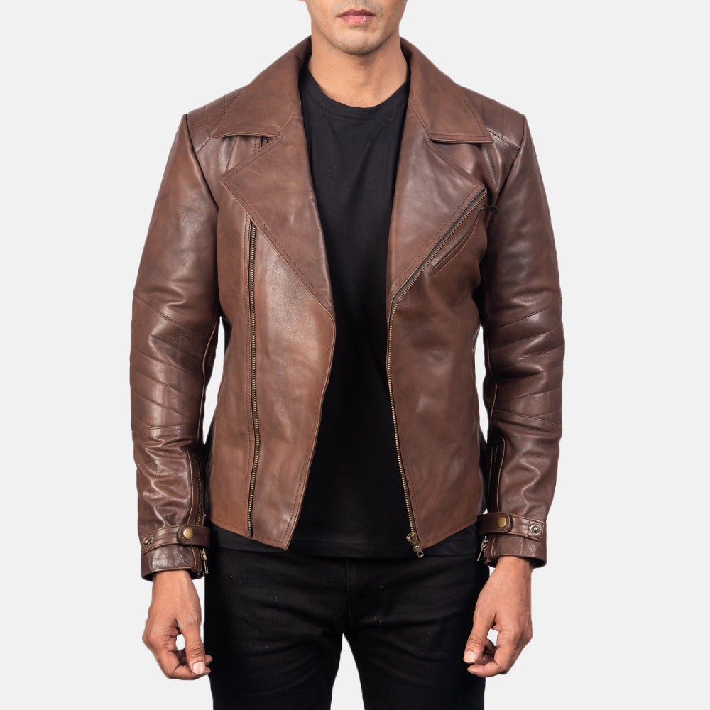 Raiden Brown Leather Biker Jacket by Dash Racegear - men Jacket view 1