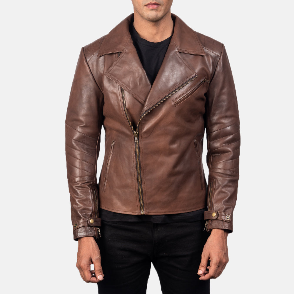 Raiden Brown Leather Biker Jacket by Dash Racegear - men Jacket view 3