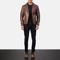Raiden Brown Leather Biker Jacket by Dash Racegear - men Jacket view 4