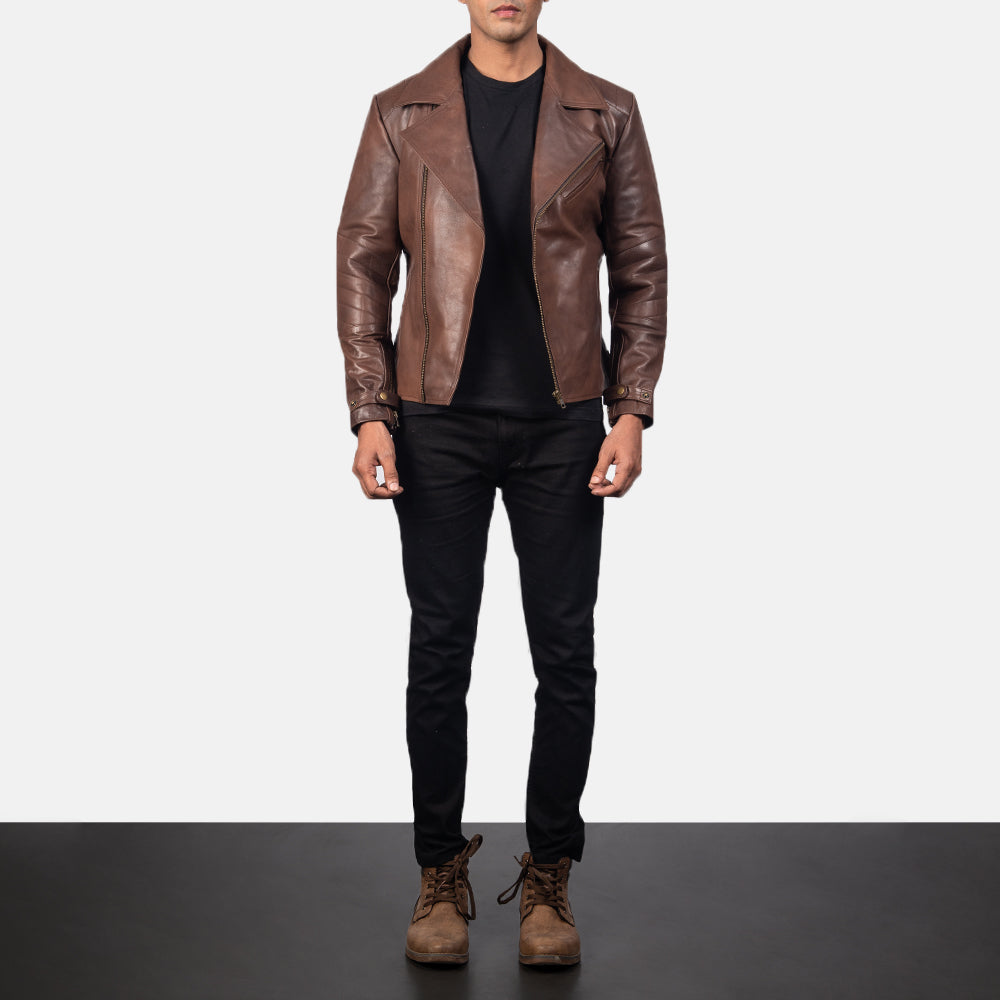 Raiden Brown Leather Biker Jacket by Dash Racegear - men Jacket view 4
