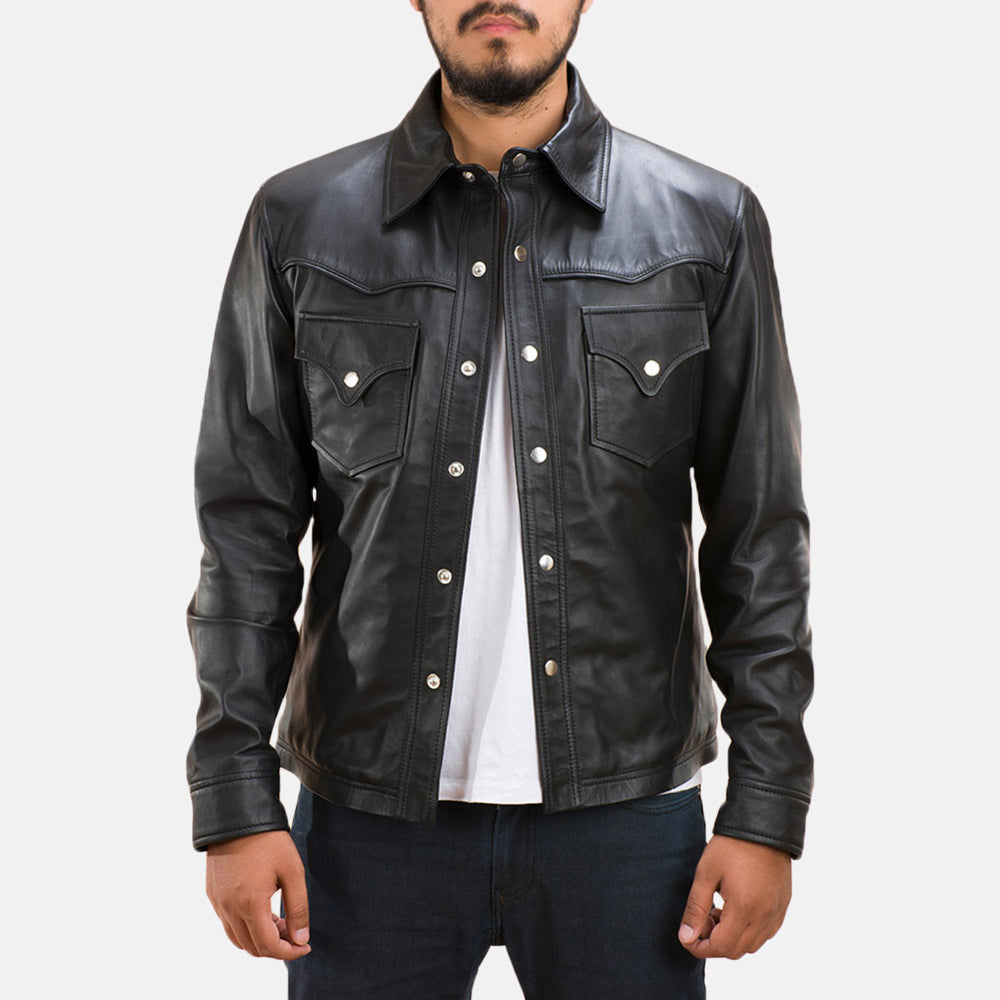 Ranchson Black Leather Shirt by Dash Racegear - men Jacket view 1