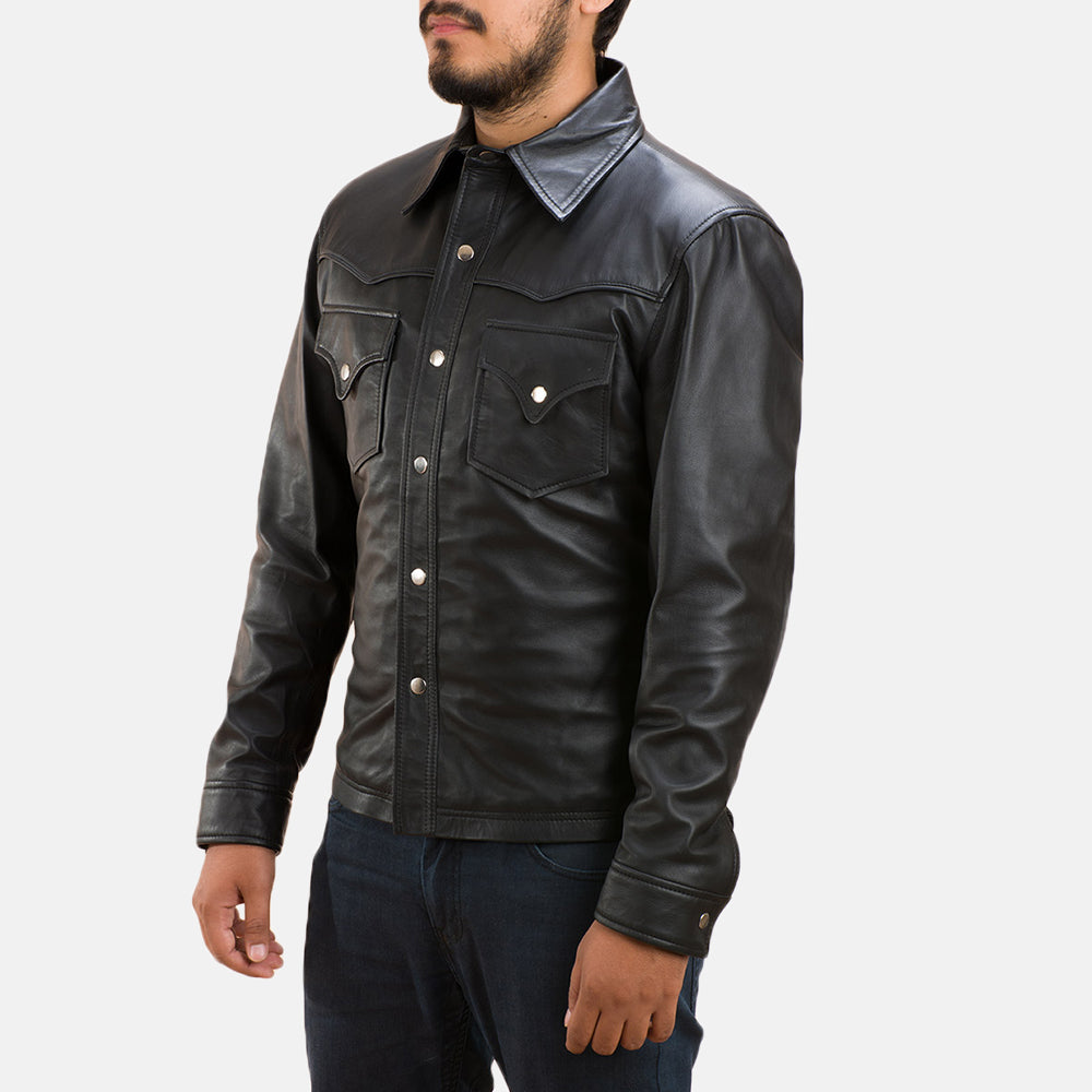 Ranchson Black Leather Shirt by Dash Racegear - men Jacket view 3
