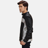 Randolf Silver Black Leather Biker Jacket by Dash Racegear - men Jacket view 2