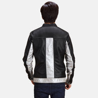 Randolf Silver Black Leather Biker Jacket by Dash Racegear - men Jacket view 5