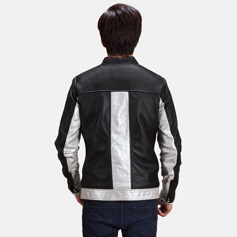 Randolf Silver Black Leather Biker Jacket by Dash Racegear - men Jacket view 5