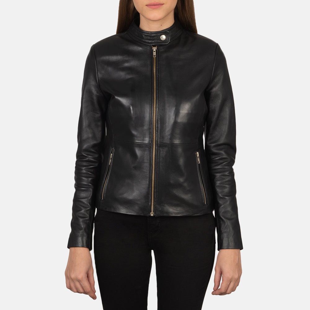 Rave Black Leather Biker Jacket by Dash Racegear - women Jacket view 1