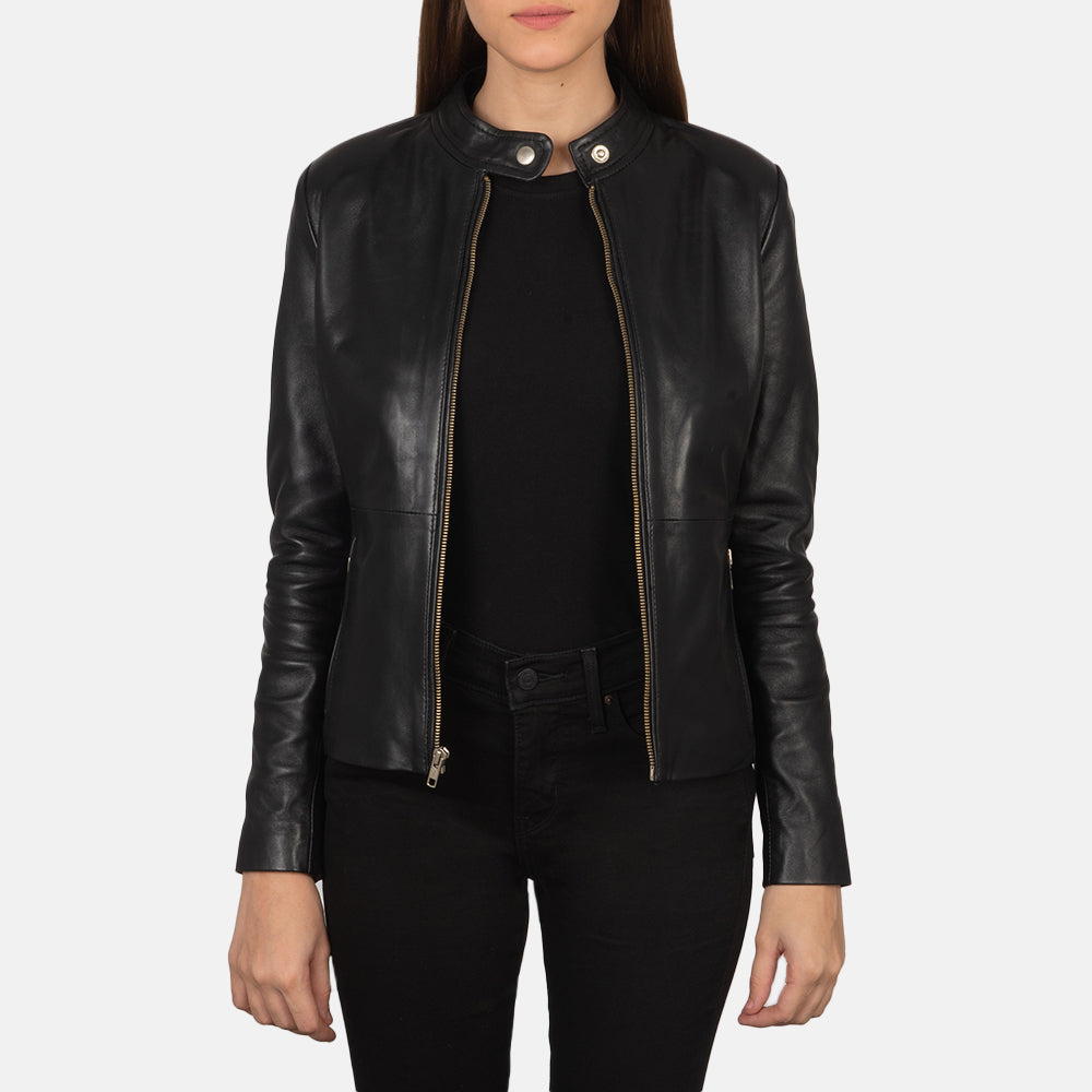 Rave Black Leather Biker Jacket by Dash Racegear - women Jacket view 2