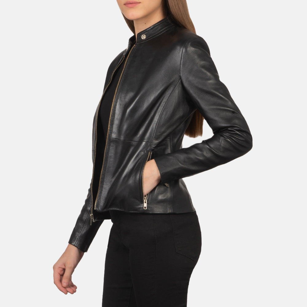 Rave Black Leather Biker Jacket by Dash Racegear - women Jacket view 3