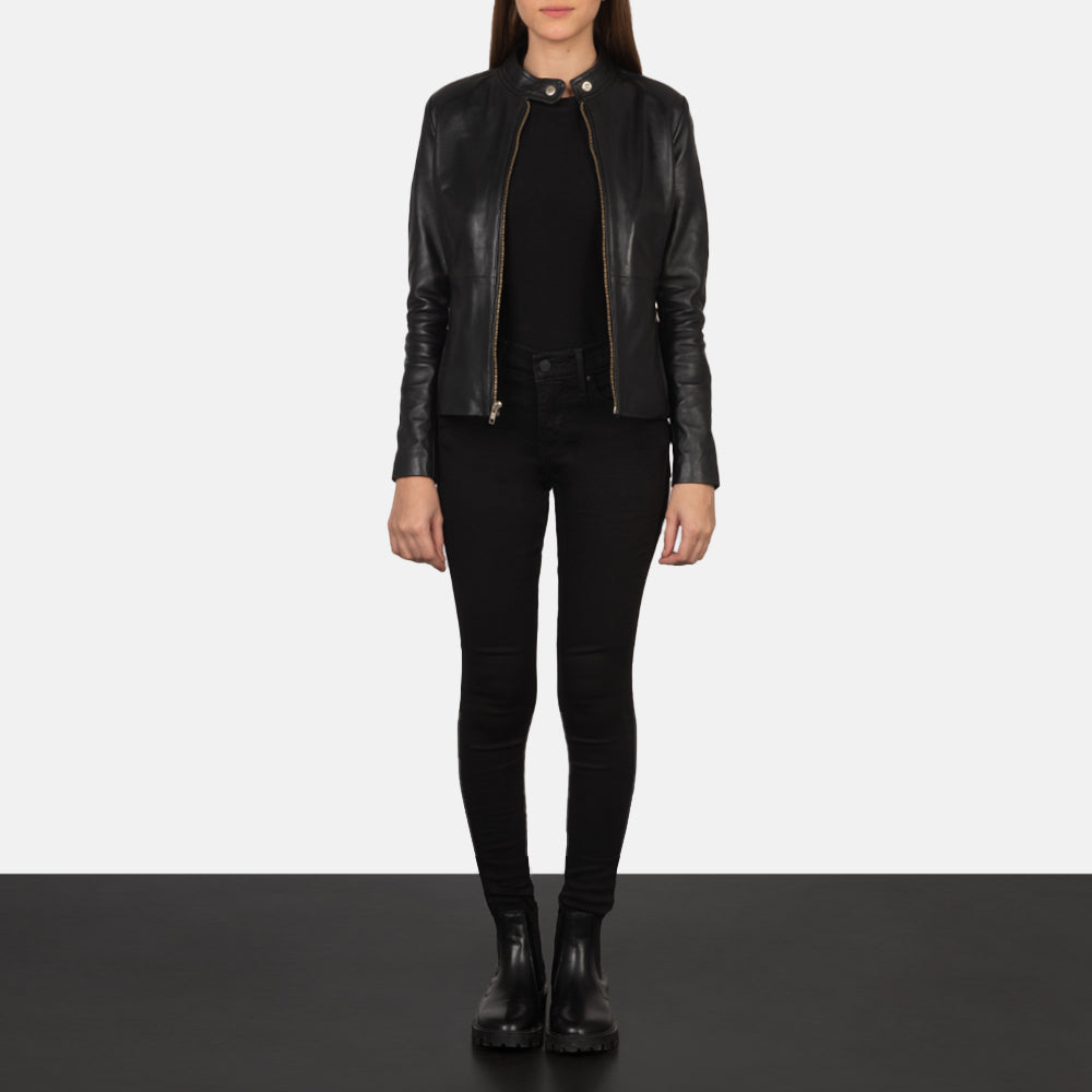 Rave Black Leather Biker Jacket by Dash Racegear - women Jacket view 4