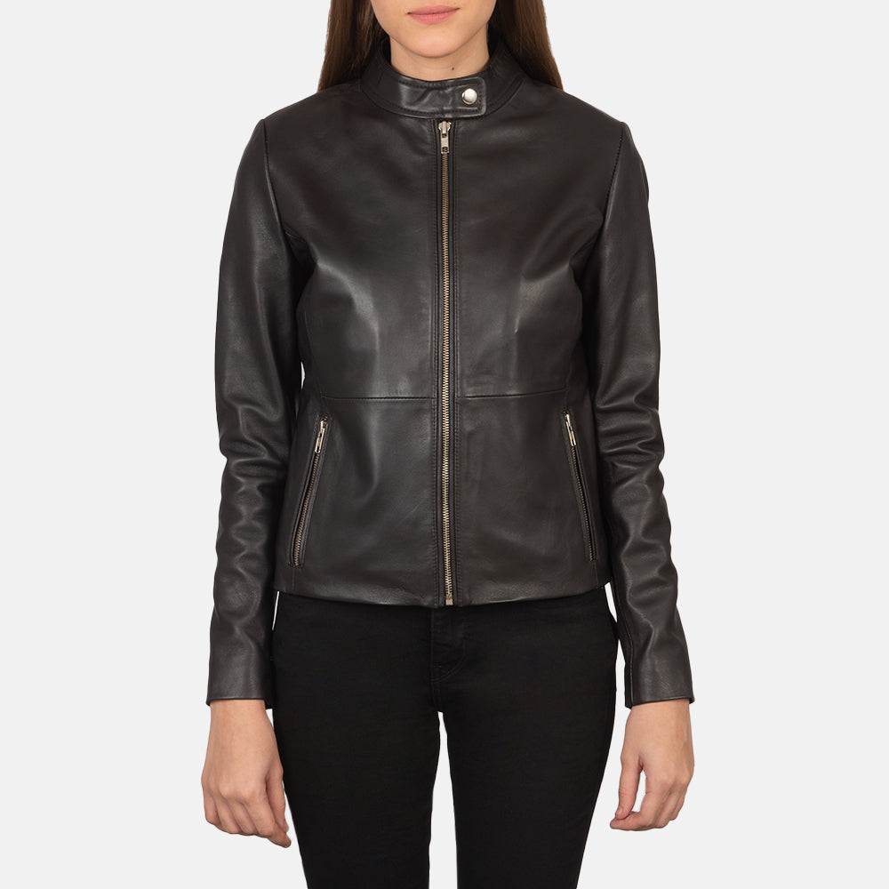 Rave Brown Leather Biker Jacket by Dash Racegear - women Jacket view 1