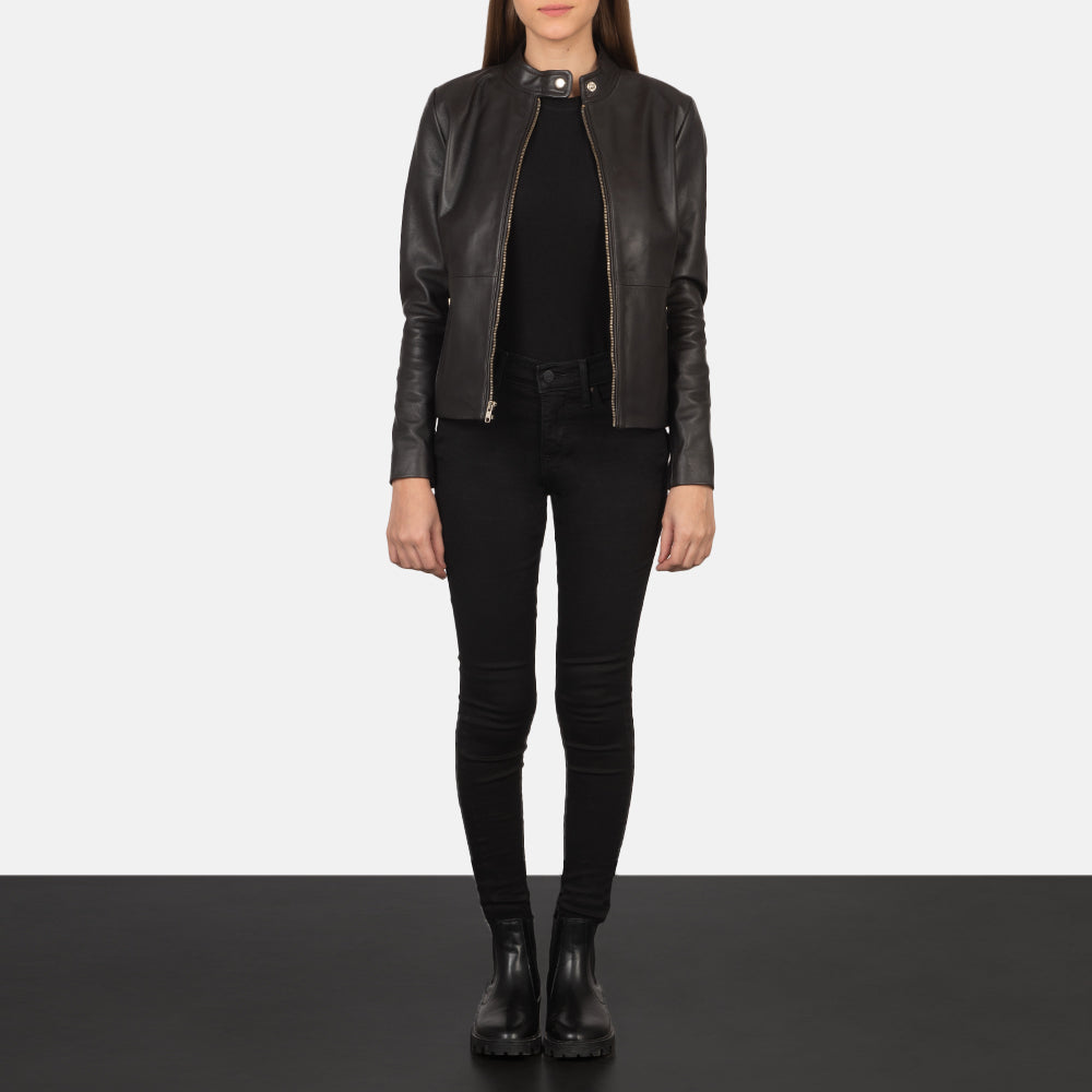 Rave Brown Leather Biker Jacket by Dash Racegear - women Jacket view 3
