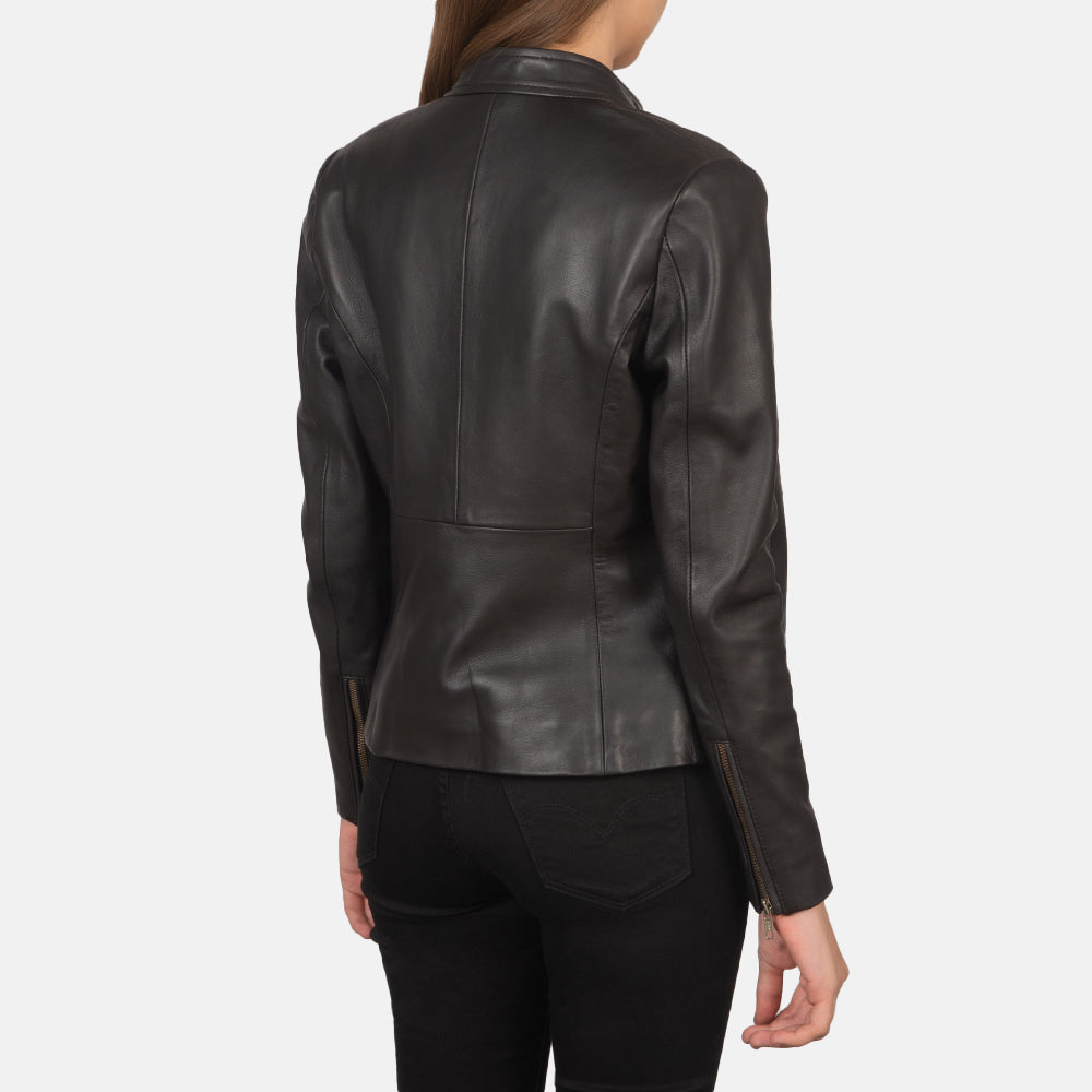 Rave Brown Leather Biker Jacket by Dash Racegear - women Jacket view 4