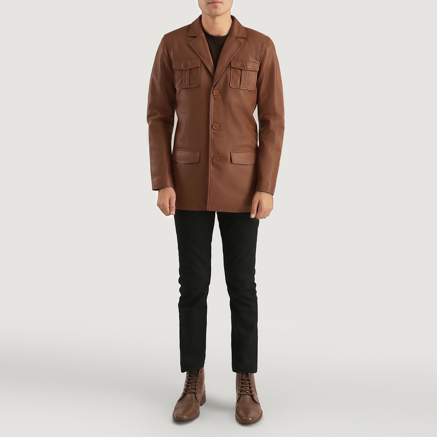 Ray Cutler Brown Leather Blazer by Dash Racegear - men Jacket view 3
