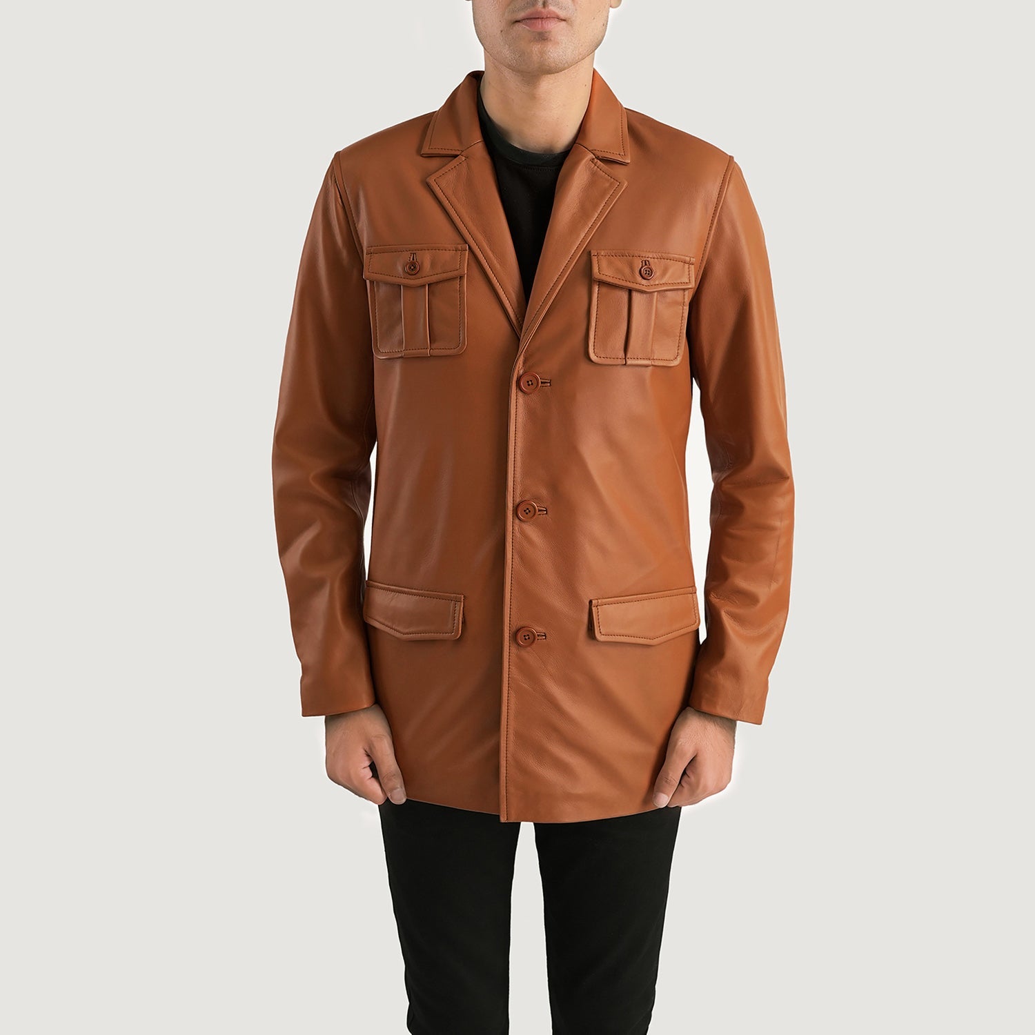 Ray Cutler Tan Brown Leather Blazer by Dash Racegear - men Jacket view 1
