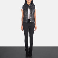 Rayne Moto Black Leather Vest by Dash Racegear - unisex Jacket view 3