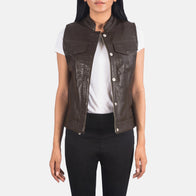 Rayne Moto Brown Leather Vest by Dash Racegear - women Jacket view 1